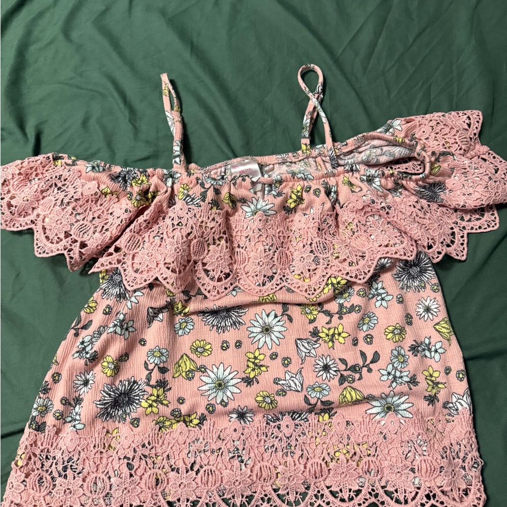 Floral Pink Lace Off-Shoulder Top